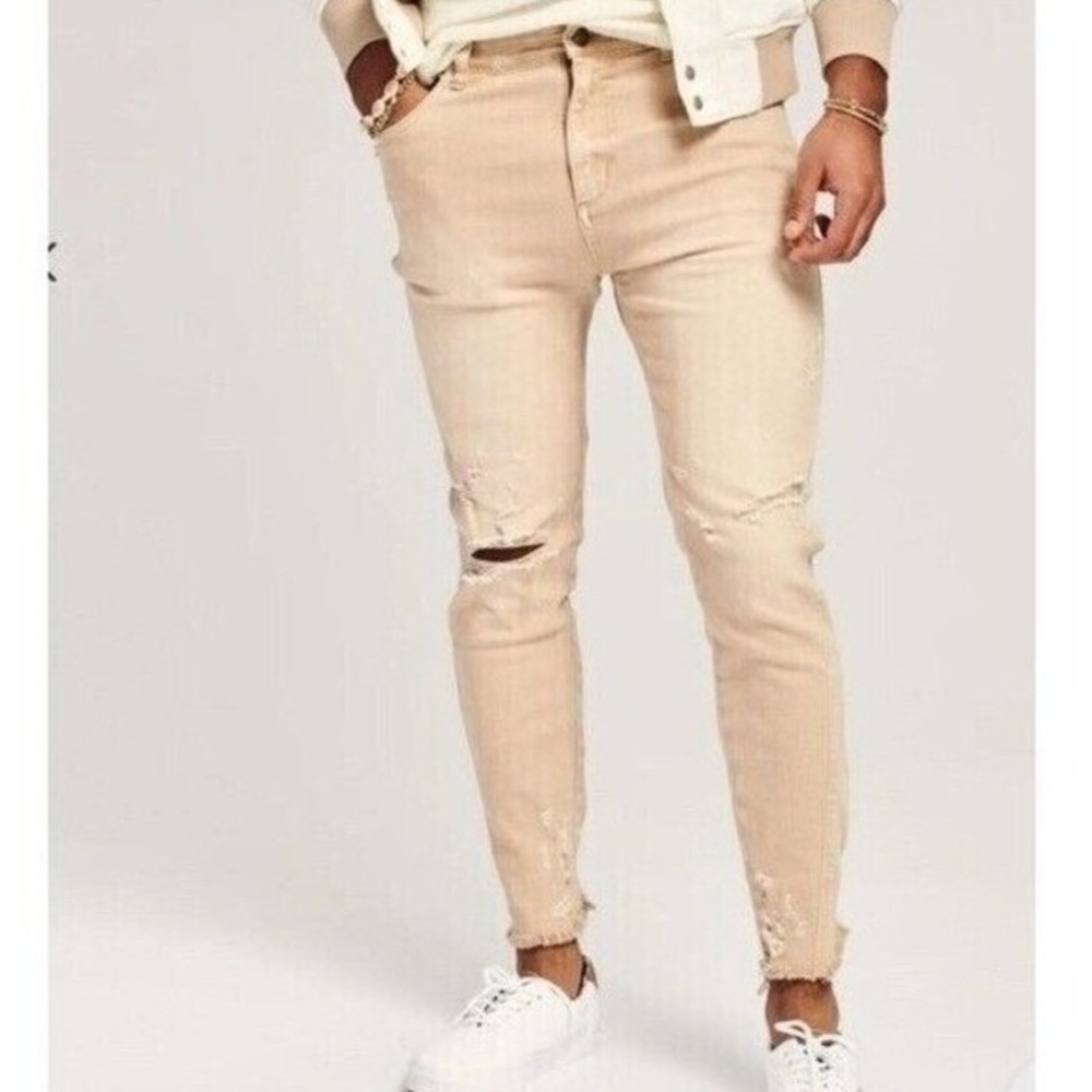 SER.O.YA Diego Tapered Crop Jeans 31x28 Sand Dune Distressed Stretch Mens